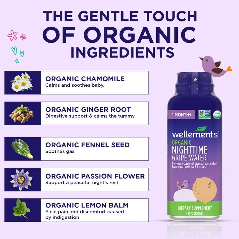 Wellements Organic Nighttime Gripe Water for Babies 1 Month+ (4 Fl Oz) - Baby Gripe Water for Bedtime Relief Gas, Colic & Fussiness - Herbs Promote a Peaceful Night’s Sleep - USDA Certified & Non GMO - Image 5
